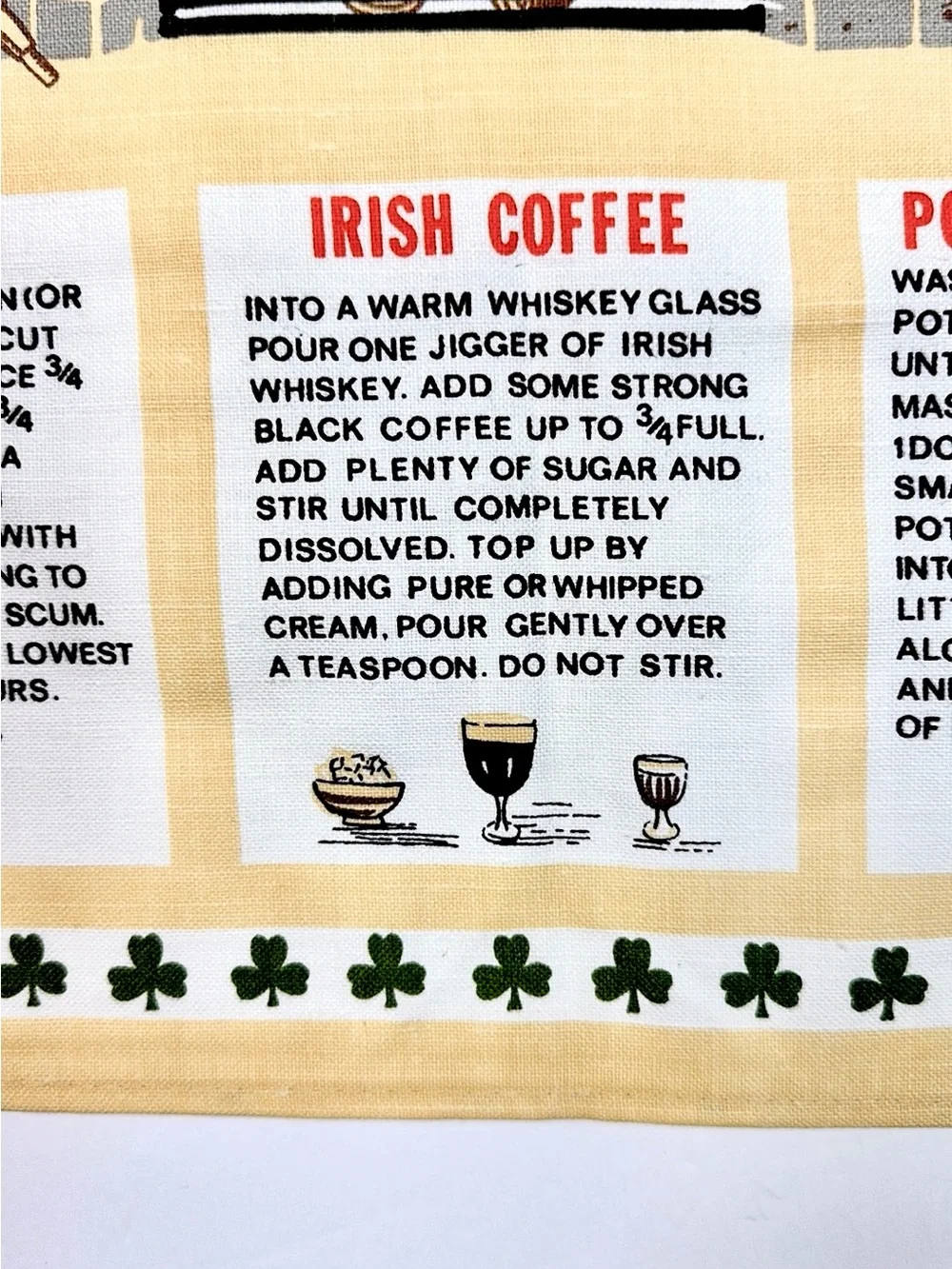 Vintage Pure Irish Cotton Linen Kitchen Tea Towel Traditional Irish Recipes